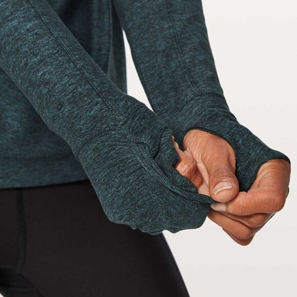 Lululemon Morning Miles Long Sleeve Top -Heathered Nocturnal Teal / Black, Sz 12 - Picture 11 of 11